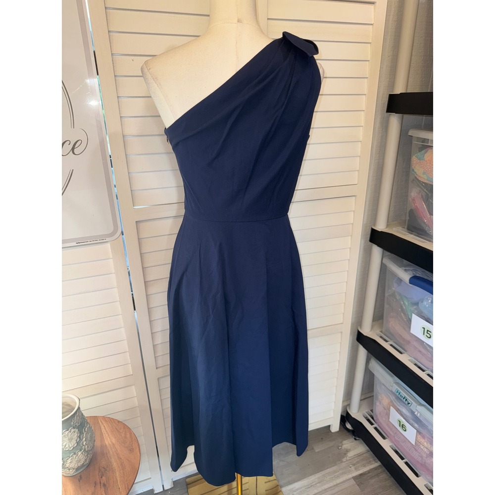 Kate Spade Midi Dress Women Navy Blue One Shoulder Bow Detail Size 8 - Picture 5 of 9